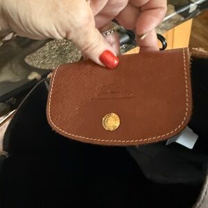 For queenocean. Longchamp Brown Leather Pouch with Gold Accent